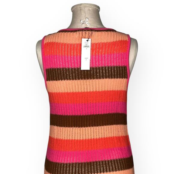 New $120 BANANA REPUBLIC Open-Stitch Midi Sweater Knit Dress Striped Pool Beach - Picture 8 of 14